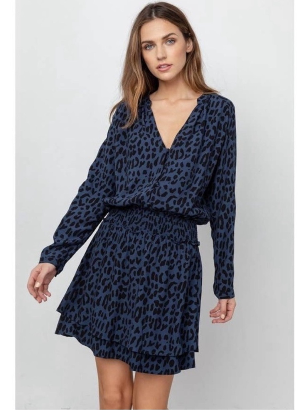 Rails Jasmine Azure Leopard Print Dress Medium